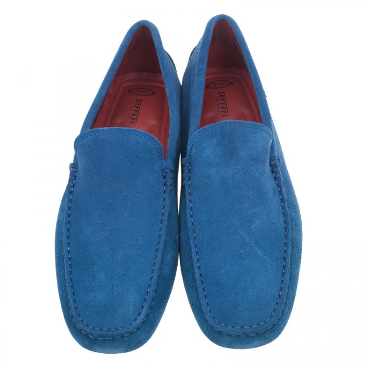 Pre Owned Tod's for Ferrari Blue Suede Limited Edition Gommino Loafers Size 43