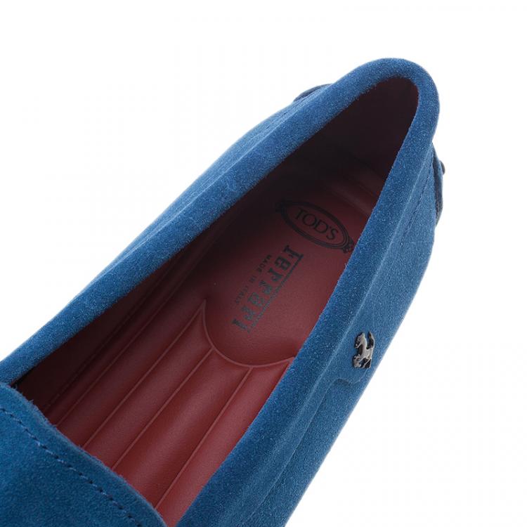 Pre Owned Tod's for Ferrari Blue Suede Limited Edition Gommino Loafers Size 43