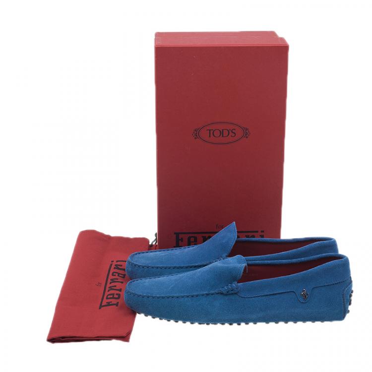 Pre Owned Tod's for Ferrari Blue Suede Limited Edition Gommino Loafers Size 43