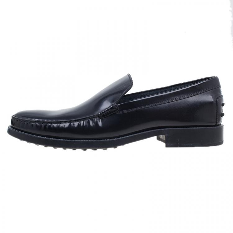 Pre Owned Tod's Black Leather Slip On Loafers Size 45.5