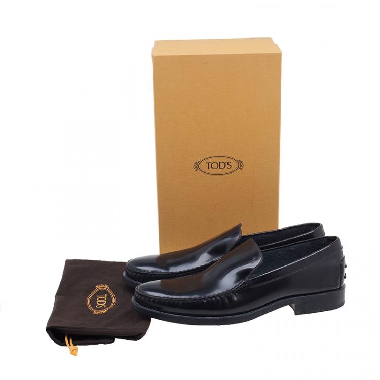 Pre Owned Tod's Black Leather Slip On Loafers Size 45.5
