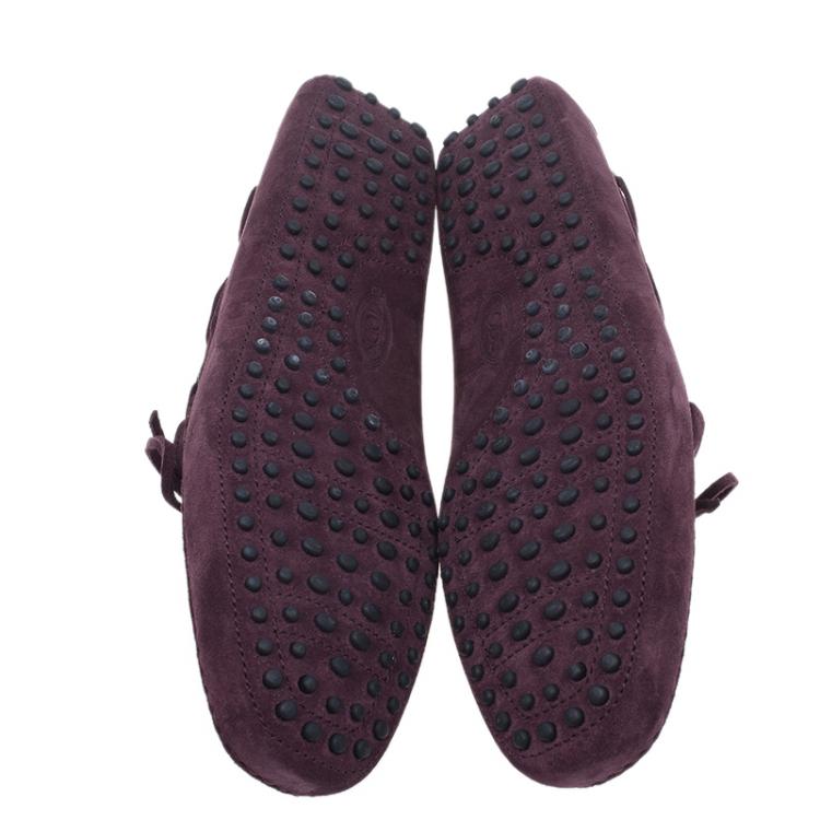 Pre Owned Tod's Purple Suede Bow Loafers Size 43