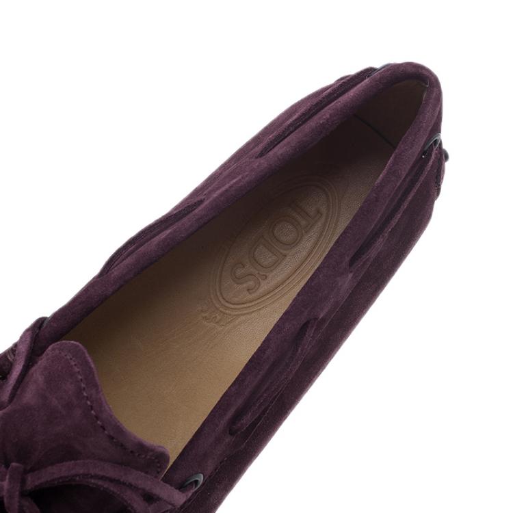 Pre Owned Tod's Purple Suede Bow Loafers Size 43