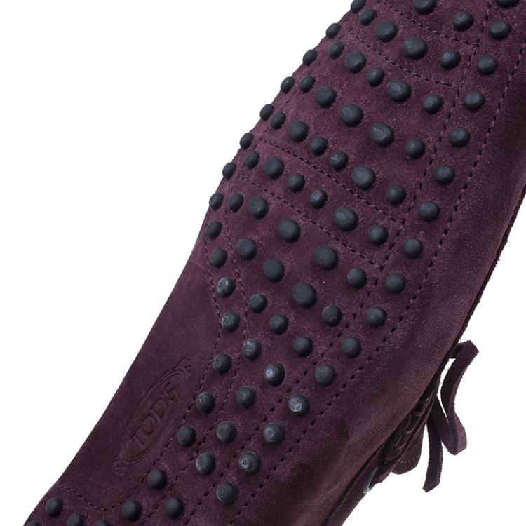 Pre Owned Tod's Purple Suede Bow Loafers Size 43
