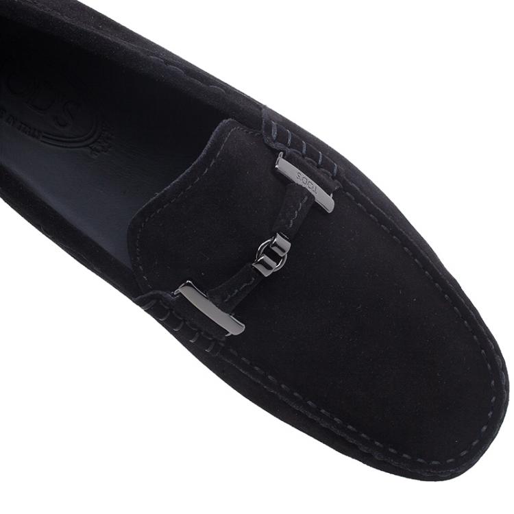 Pre Owned Tod's Black Suede Horsebit Buckle Loafers Size 41.5