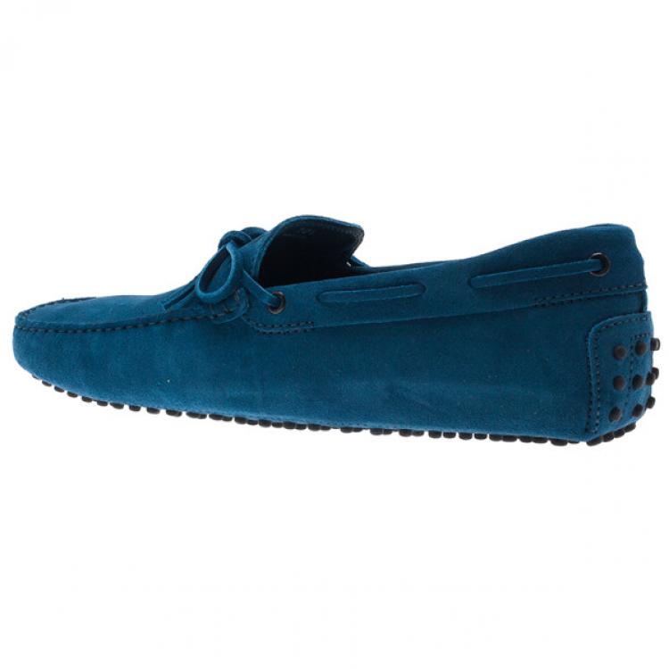 Pre Owned Tod's Blue Suede Bow Loafers Size 44.5