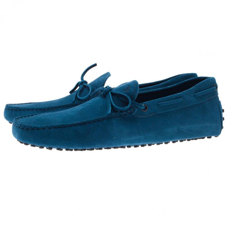 Pre Owned Tod's Blue Suede Bow Loafers Size 44.5