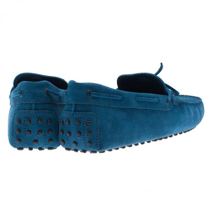 Pre Owned Tod's Blue Suede Bow Loafers Size 44.5