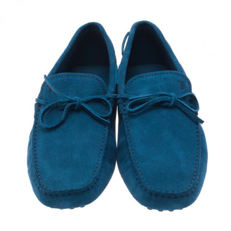 Pre Owned Tod's Blue Suede Bow Loafers Size 44.5