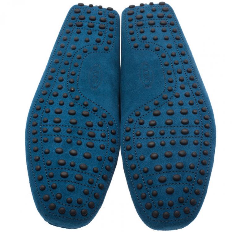 Pre Owned Tod's Blue Suede Bow Loafers Size 44.5