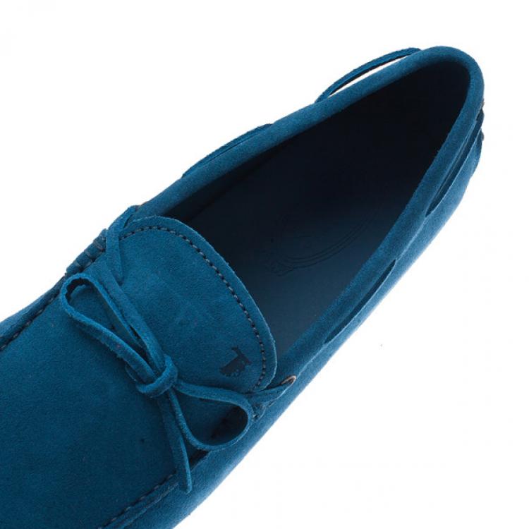 Pre Owned Tod's Blue Suede Bow Loafers Size 44.5