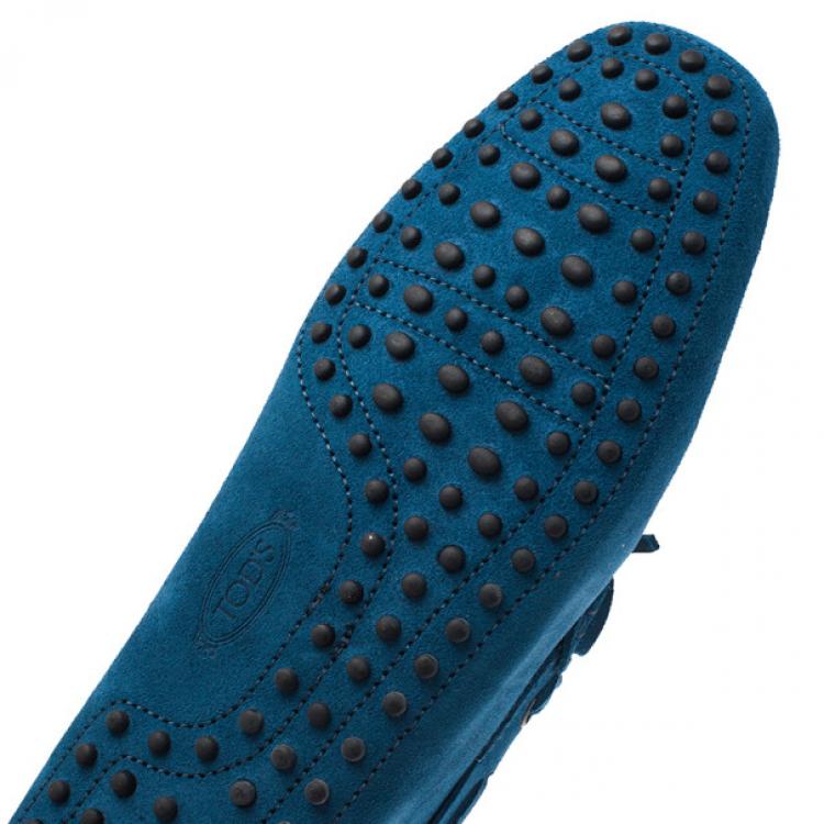 Pre Owned Tod's Blue Suede Bow Loafers Size 44.5