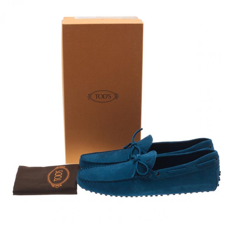 Pre Owned Tod's Blue Suede Bow Loafers Size 44.5