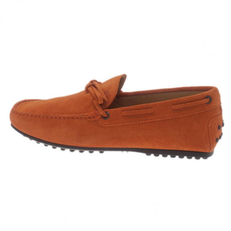 Pre Owned Tod's Brick Orange Suede Bow Loafers Size 40.5