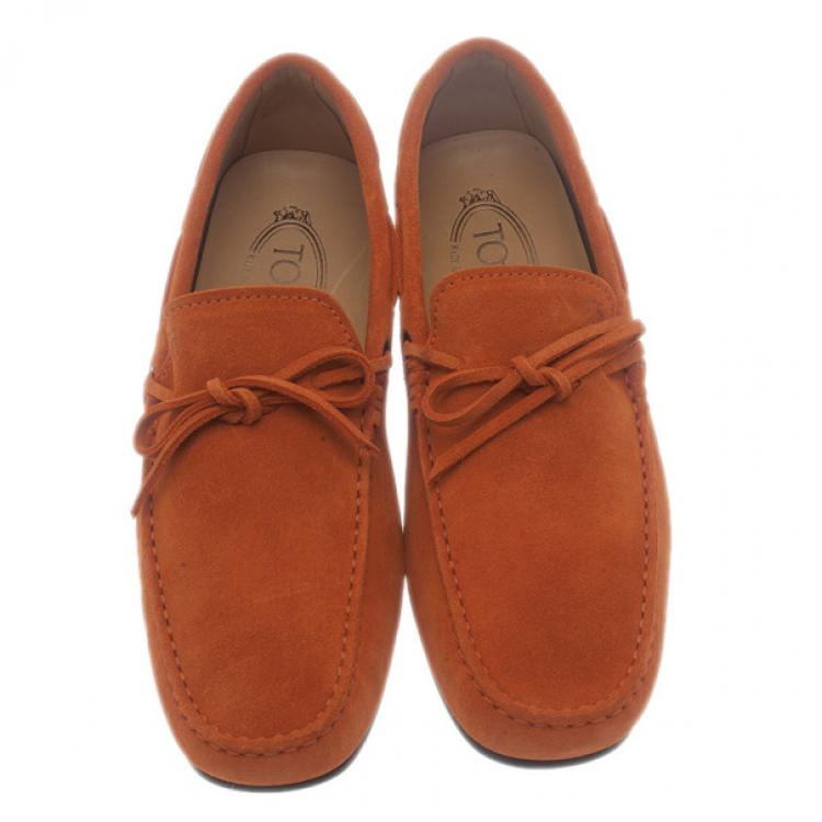 Pre Owned Tod's Brick Orange Suede Bow Loafers Size 40.5