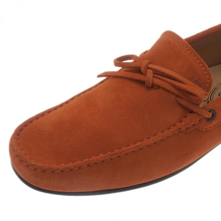 Pre Owned Tod's Brick Orange Suede Bow Loafers Size 40.5
