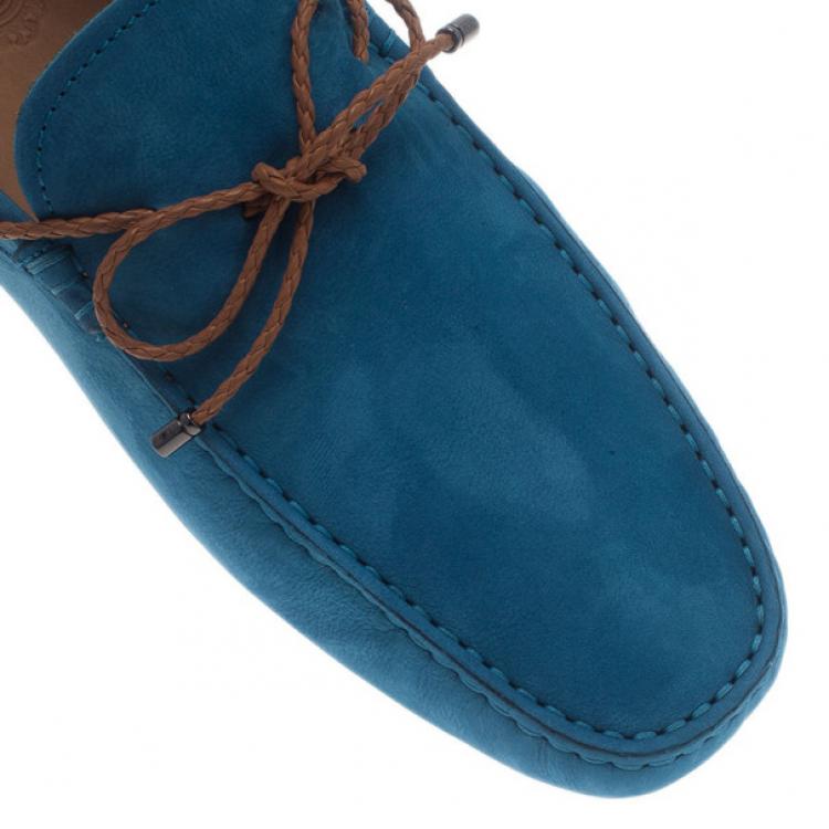 Pre Owned Tod's Blue Suede Bow Loafers Size 43.5
