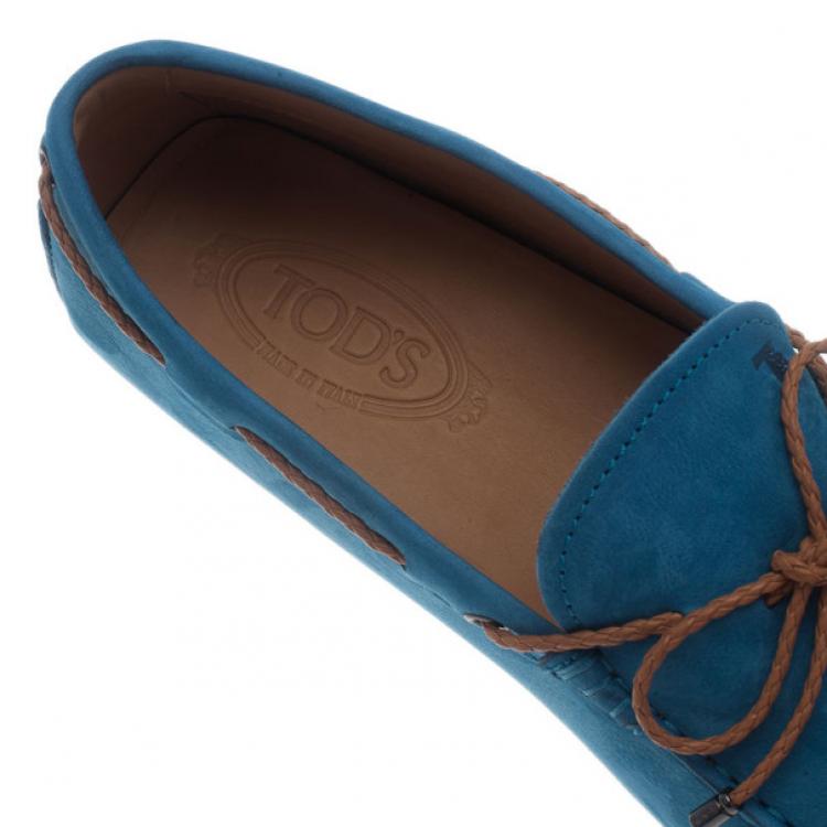 Pre Owned Tod's Blue Suede Bow Loafers Size 43.5