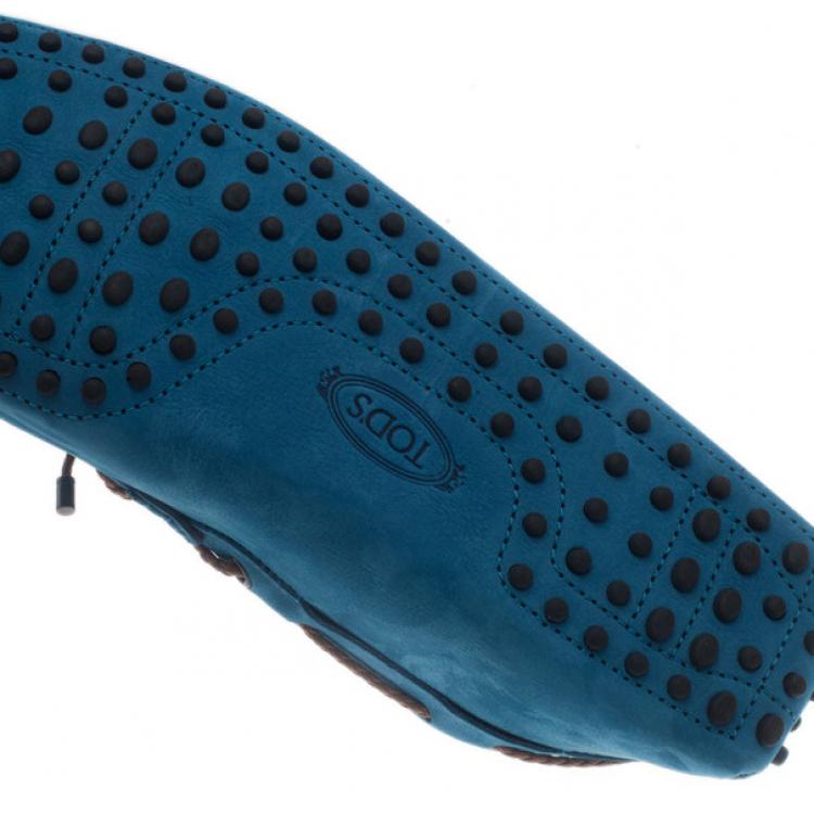 Pre Owned Tod's Blue Suede Bow Loafers Size 43.5