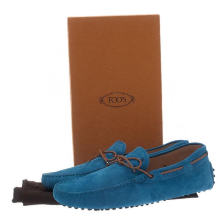 Pre Owned Tod's Blue Suede Bow Loafers Size 43.5