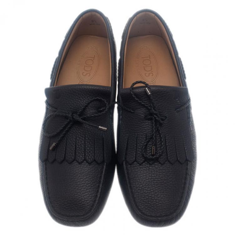 Pre Owned Tod's Navy Leather Bow Fringe Loafers Size 43.5