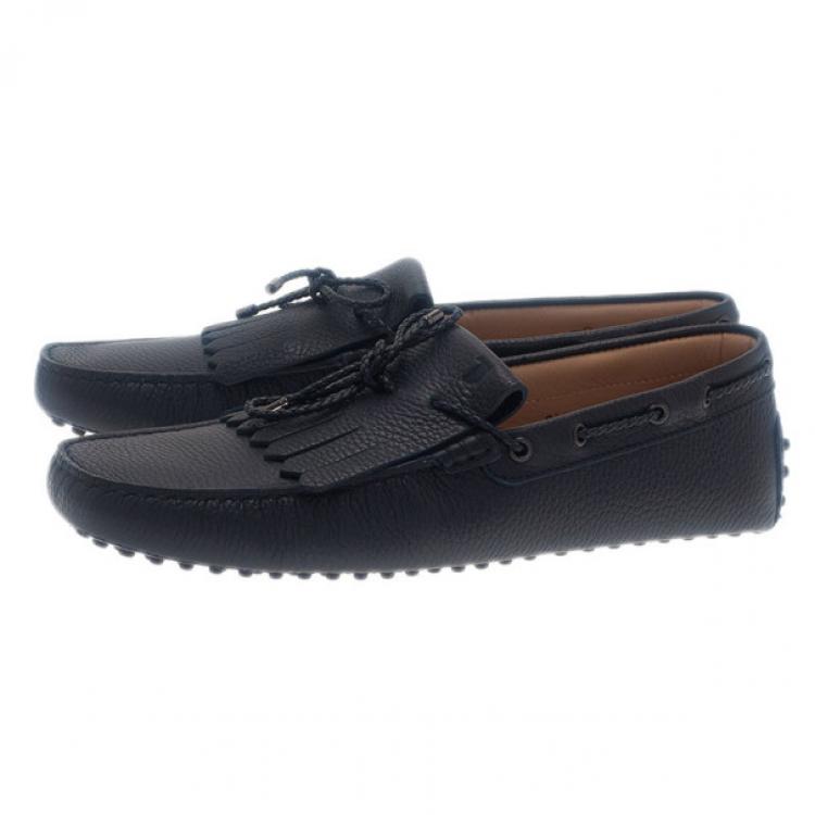 Pre Owned Tod's Navy Leather Bow Fringe Loafers Size 43.5