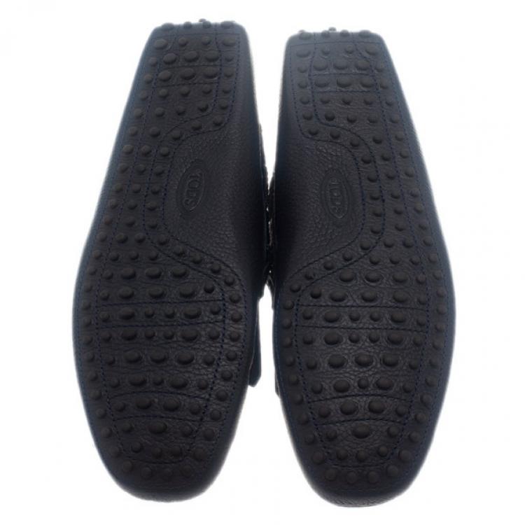 Pre Owned Tod's Navy Leather Bow Fringe Loafers Size 43.5