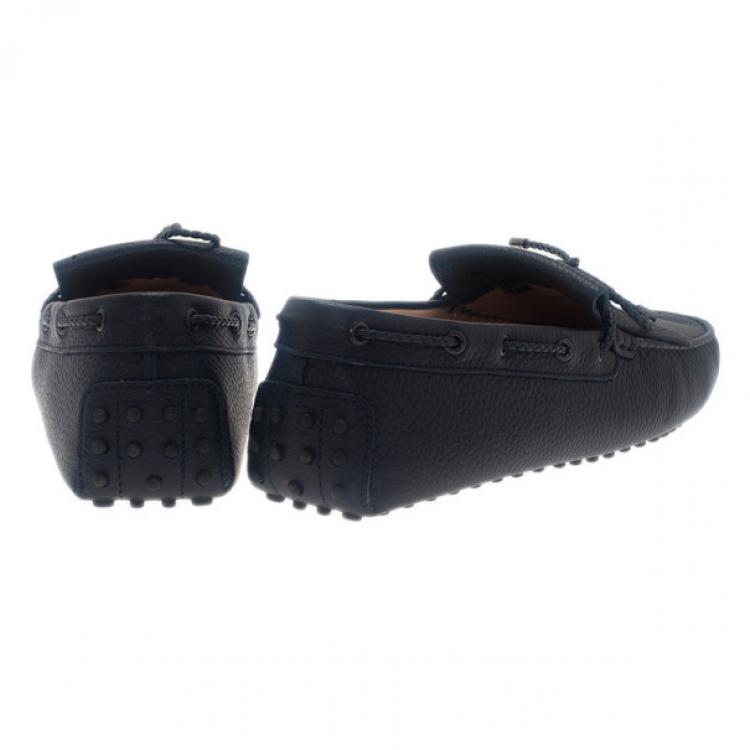 Pre Owned Tod's Navy Leather Bow Fringe Loafers Size 43.5