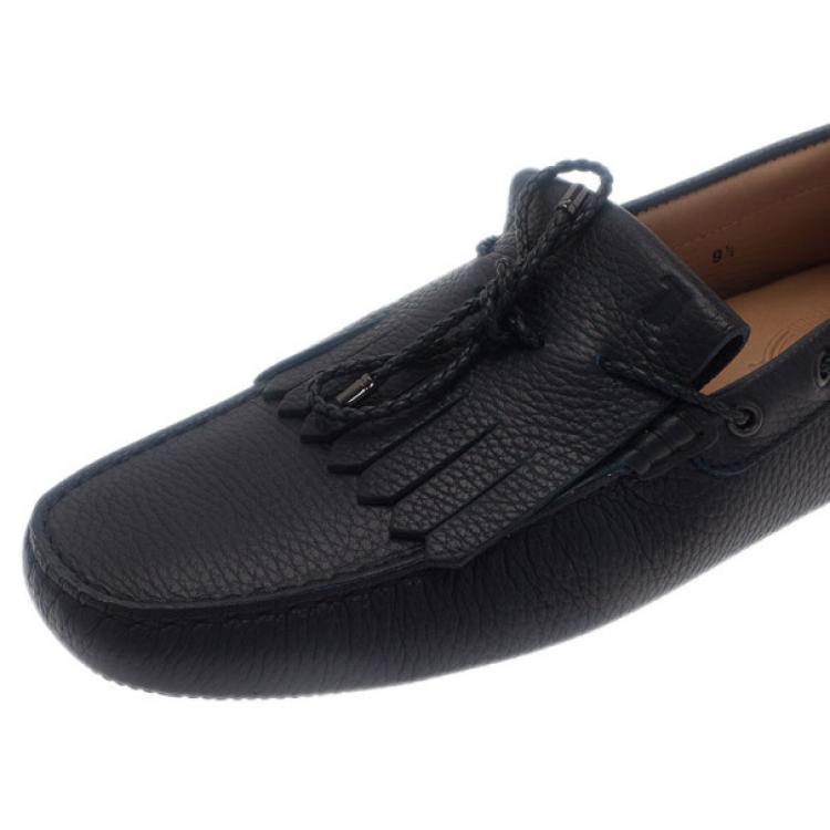 Pre Owned Tod's Navy Leather Bow Fringe Loafers Size 43.5