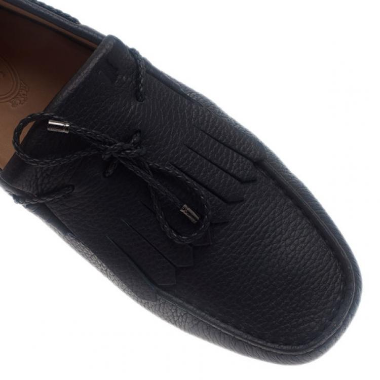 Pre Owned Tod's Navy Leather Bow Fringe Loafers Size 43.5