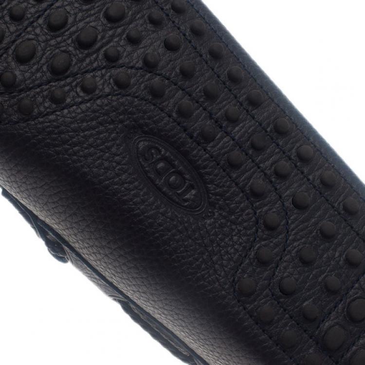 Pre Owned Tod's Navy Leather Bow Fringe Loafers Size 43.5