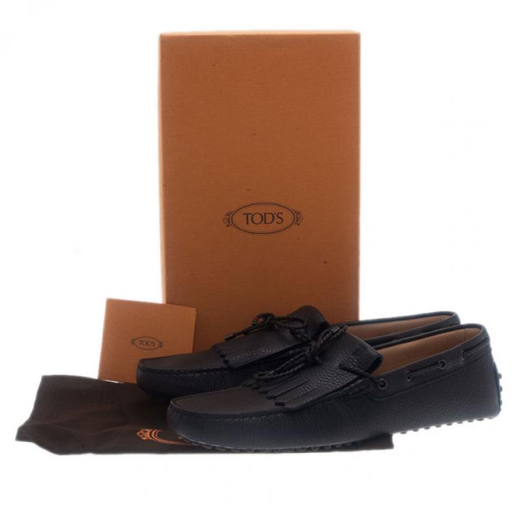 Pre Owned Tod's Navy Leather Bow Fringe Loafers Size 43.5