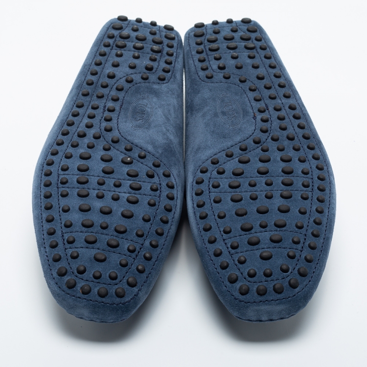 مملوكة مسبقًا Tod's Navy Blue Suede Double T Slip On Loafers Size 41.5 