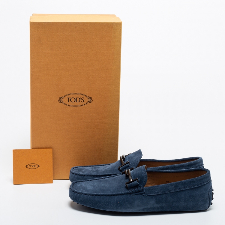 مملوكة مسبقًا Tod's Navy Blue Suede Double T Slip On Loafers Size 41.5 