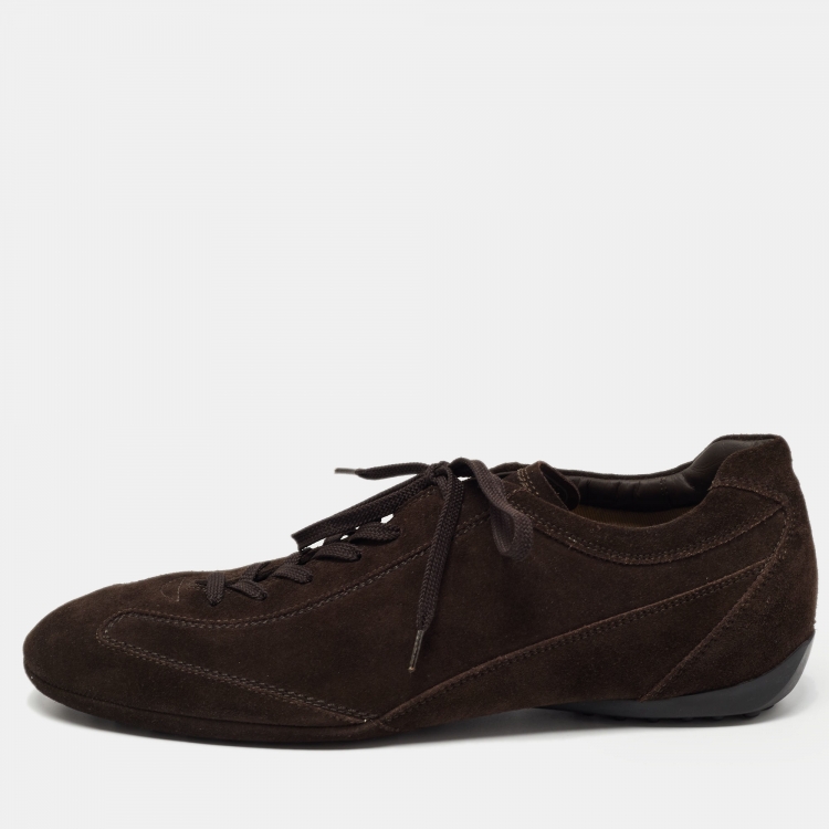 Pre Owned Tod's Brown Suede Lace Up Sneakers Size 45.5