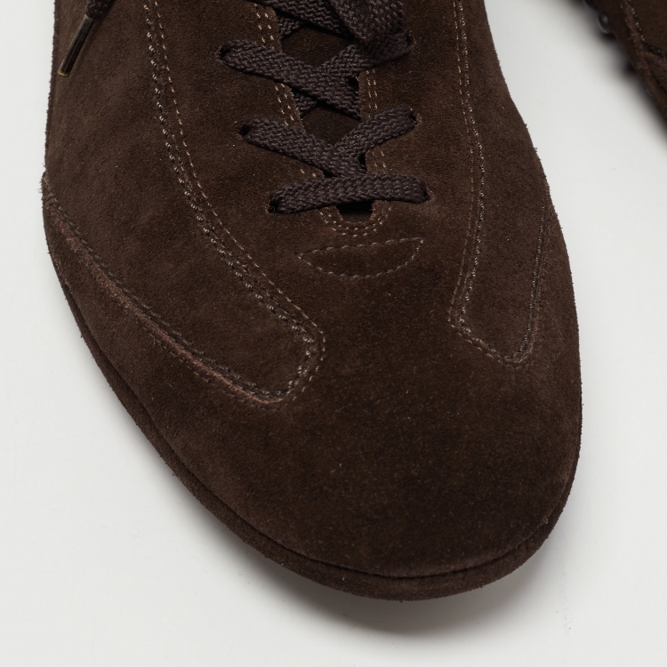 Pre Owned Tod's Brown Suede Lace Up Sneakers Size 45.5