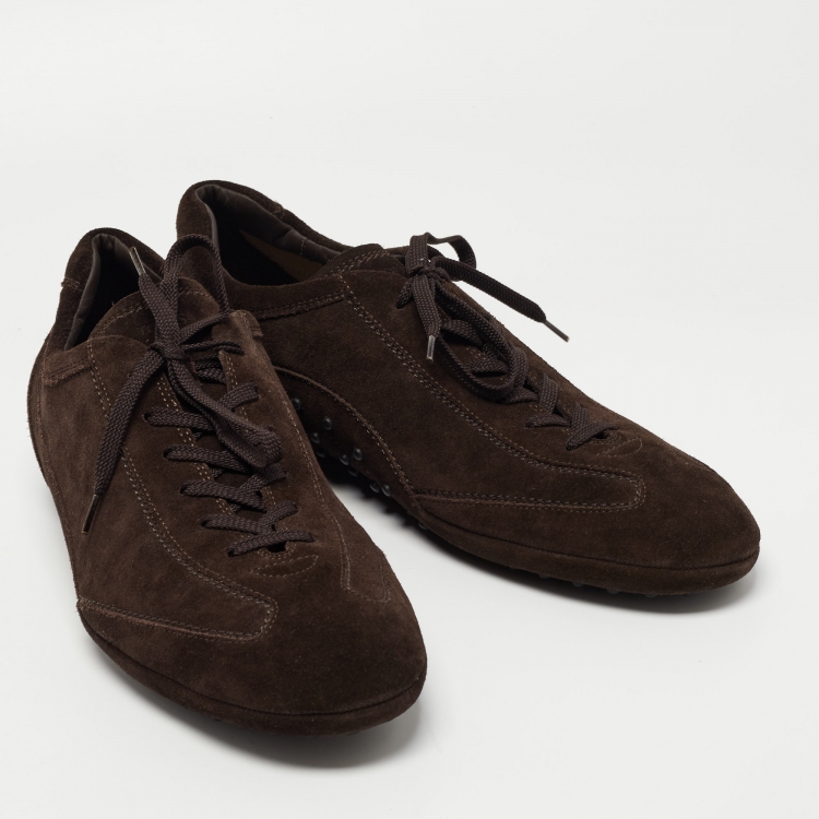 Pre Owned Tod's Brown Suede Lace Up Sneakers Size 45.5