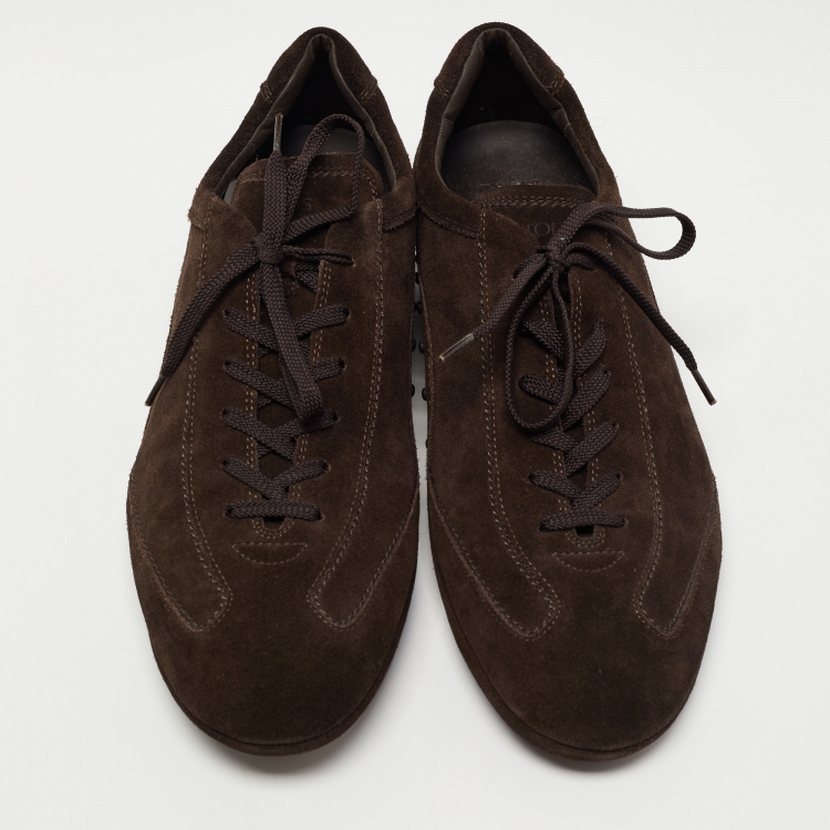 Pre Owned Tod's Brown Suede Lace Up Sneakers Size 45.5