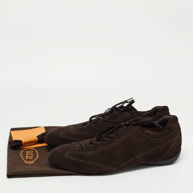 Pre Owned Tod's Brown Suede Lace Up Sneakers Size 45.5