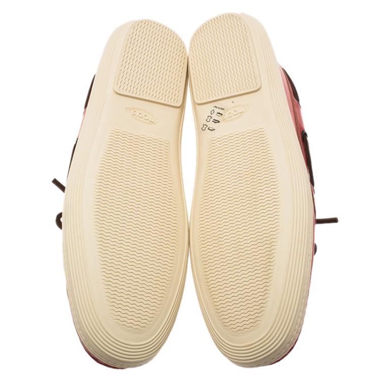Pre Owned Tod's Red Leather Marlin Barca Hyannisport Boat Loafers Size 42.5