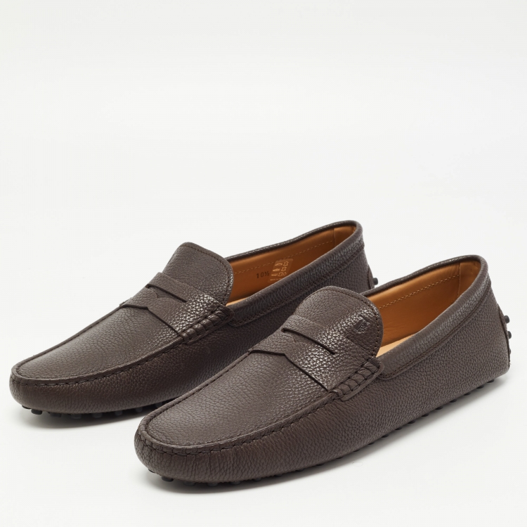 Pre Owned Tod's Dark Brown Leather Gommino Penny Slip On Loafers Size 45