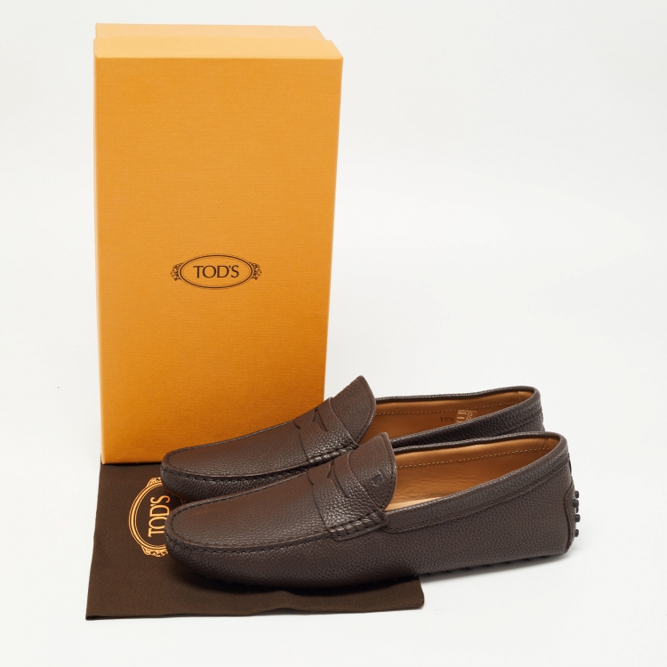 Pre Owned Tod's Dark Brown Leather Gommino Penny Slip On Loafers Size 45