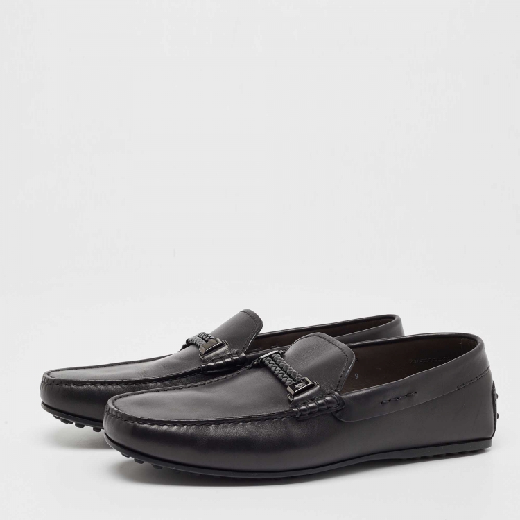 Pre Owned Tod's Black Leather Slip On Loafers Size 43