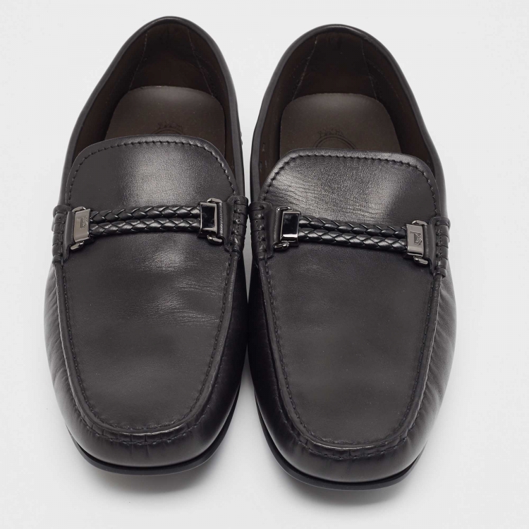 Pre Owned Tod's Black Leather Slip On Loafers Size 43