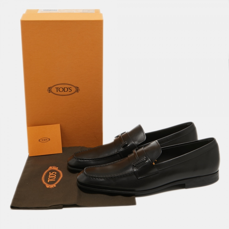 Pre Owned Tod's Black Leather Penny Slip On Loafers Size 45.5