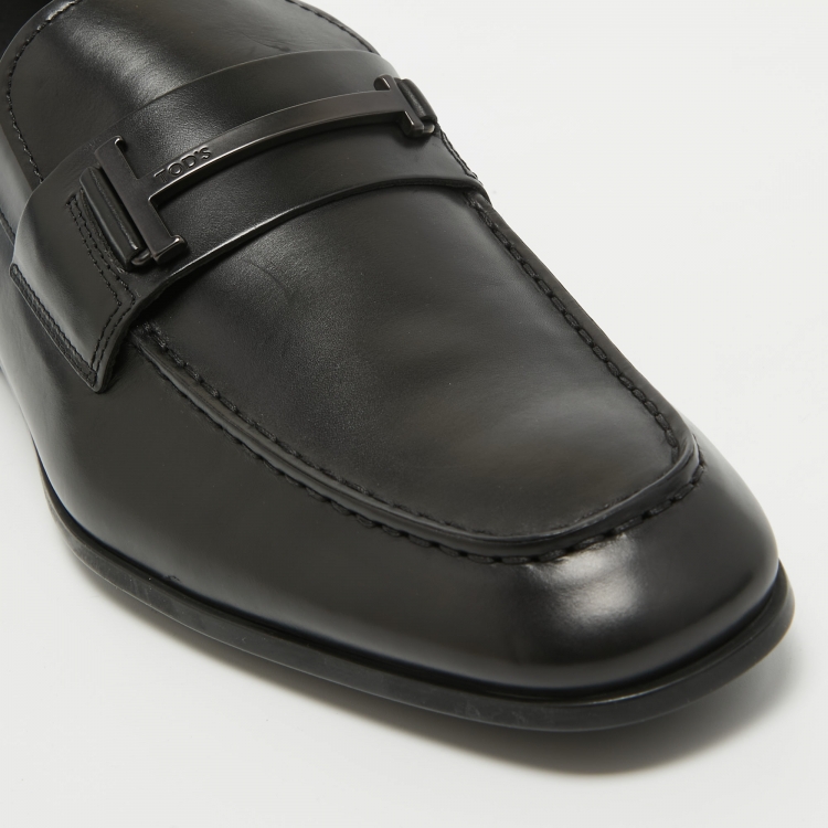 Pre Owned Tod's Black Leather Penny Slip On Loafers Size 45.5