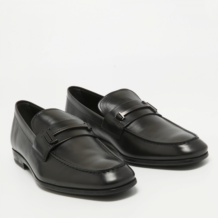 Pre Owned Tod's Black Leather Penny Slip On Loafers Size 45.5
