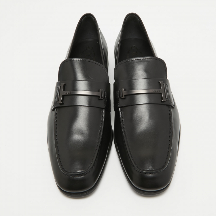 Pre Owned Tod's Black Leather Penny Slip On Loafers Size 45.5
