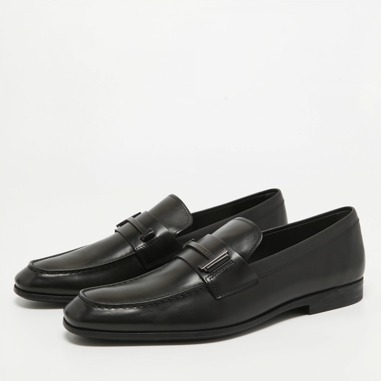 Pre Owned Tod's Black Leather Penny Slip On Loafers Size 45.5