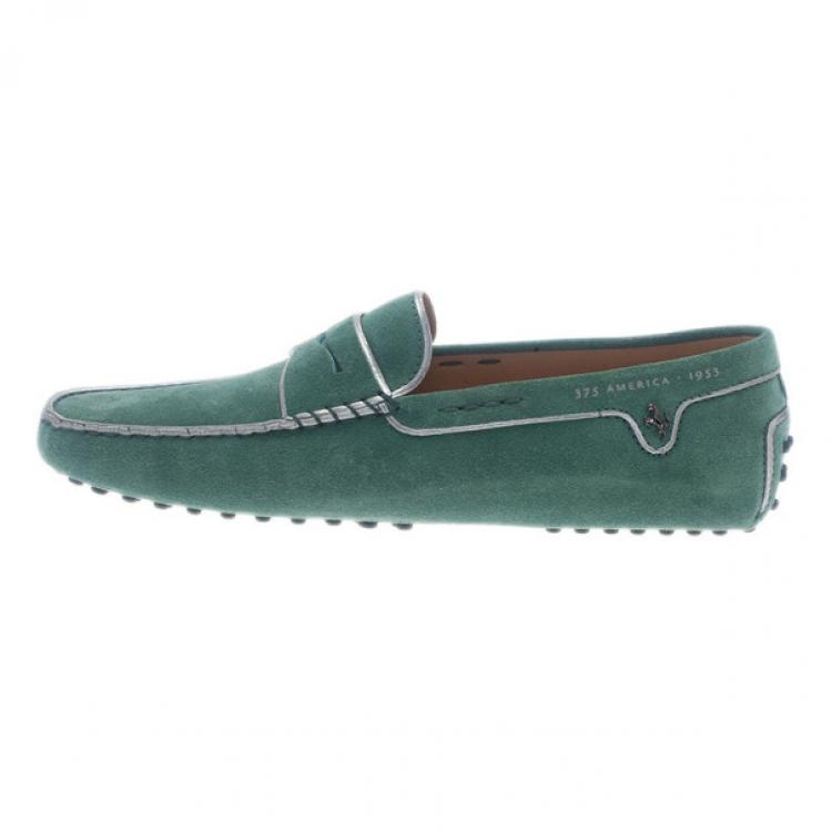 Pre Owned Tod's for Ferrari Limited Edition Green Suede Loafers Size 43.5